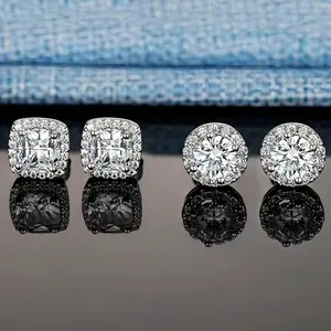 Cubic Zirconia Stud Earrings, 925 Sterling Silver Post Earrings, Sparkling Round & Square CZ Studs for Women and Men, Classic Hypoallergenic Everyday Earrings wife gift