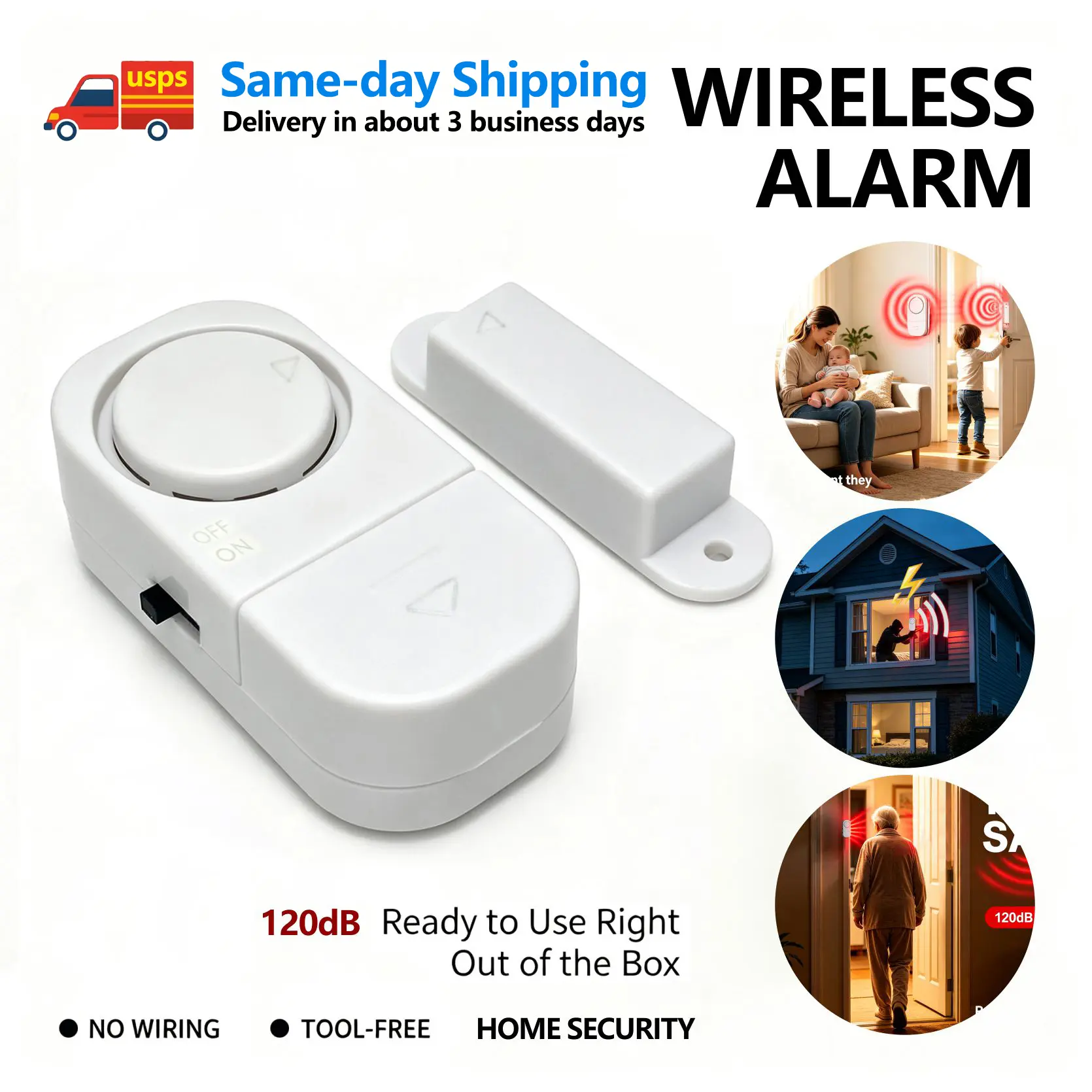 4PC Wireless Magnetic Sensor Door & Window Alarms - 120dB 2-in-1 Portable Security Alarm, No Tools Required, for Home Travel Privacy Protection Against Unwanted Entry (Doorknob Compatible)