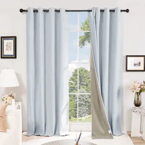 Deconovo Blackout(100%) Curtains 2 Panels,Faux Linen Grommet Total Blackout Curtain, Thermal Insulated Room Darkening Drapes for Living Room
