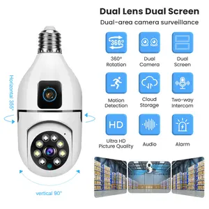 FlyCloud 2MP Dual-lens cam Light Bulb Security Camera wifismart camera 1080P Dual Lens 355° Pan 90° Tilt Two-Way Audio Night Vision Motion Human Detection AP Hotspot for Home Monitor Security Syste