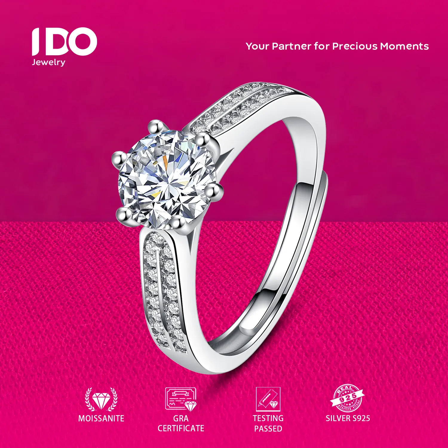 [Live Sale] R06 Silver Sterling S925 Moissanite Six Prong Ring I DO Jewelry Women Accessories Elegant Beautiful Luxury Adjustable Beautiful and Luxurious No Fade No Rust with 1 Year Guarantee Passed Diamond Selector