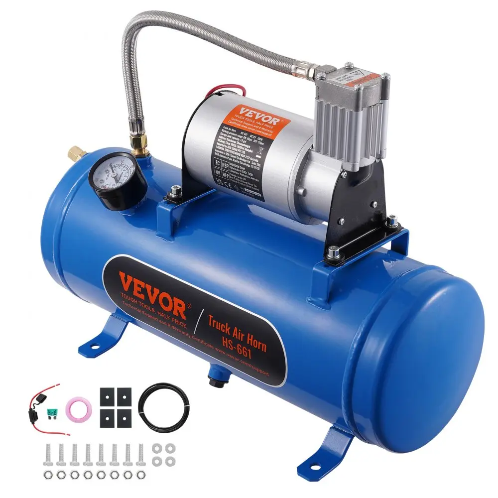 【DealsForYouDays】VEVOR 12V Air Compressor with Tank 1.6 Gallon/6 L Train Horn Air Compressor120 psi Working Pressure Onboard Air Compressor System for Train Air HornsInflating TiresAir Mattresses,father'sdaygifts