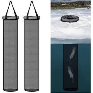 2 Pcs 35.4'' Ice Fishing Well Portable Ice Fish Accessories Catching Basket for Lightweight Fish Storage 8" Mouth Net Bag Kayak Fishing Accessories Bucket Storage Cage