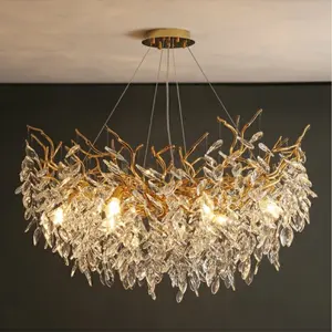 Lyfairs Affordable New French Style Branch Crystal Chandelier Crystal Leaves Ceiling Light Fixture