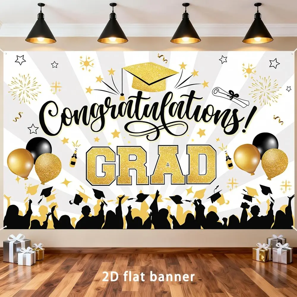 1PC,2D Flat Backdrop Graduation Celebration Decorative Backdrop, Graduation Party Decoration Banner, Classmates Gathering Photo Backdrop, Graduation Ceremony Decor Supplies, Congratulations Graduation The
