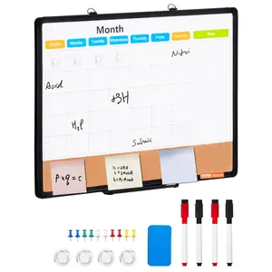 VEVOR 24"x 18" Monthly Calendar Whiteboard & Cork Board Combo with Aluminum Frame – 2-in-1 Magnetic Dry Erase Bulletin Board for Wall Mount – Ideal for School, Home, Office