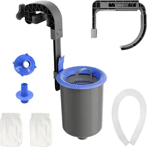 Wall Mount Swimming Pool Surface Debris Skimmer Basket with Socks Above Ground Pool Skimmer Kit with Quick Set Up & Adjustable Mounting Bracket for 800+ GPH Pumps - Blue
