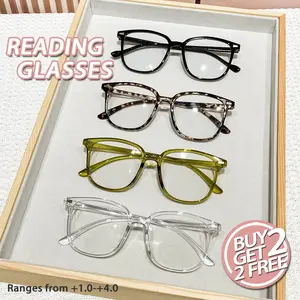 4pcs Unisex Plastic Reading Glasses, Large Frame, +1.0-4.0 Strengths, Casual Fashion, Suitable for Reading, TV, Phone, Computer, Reading Eyeglasses