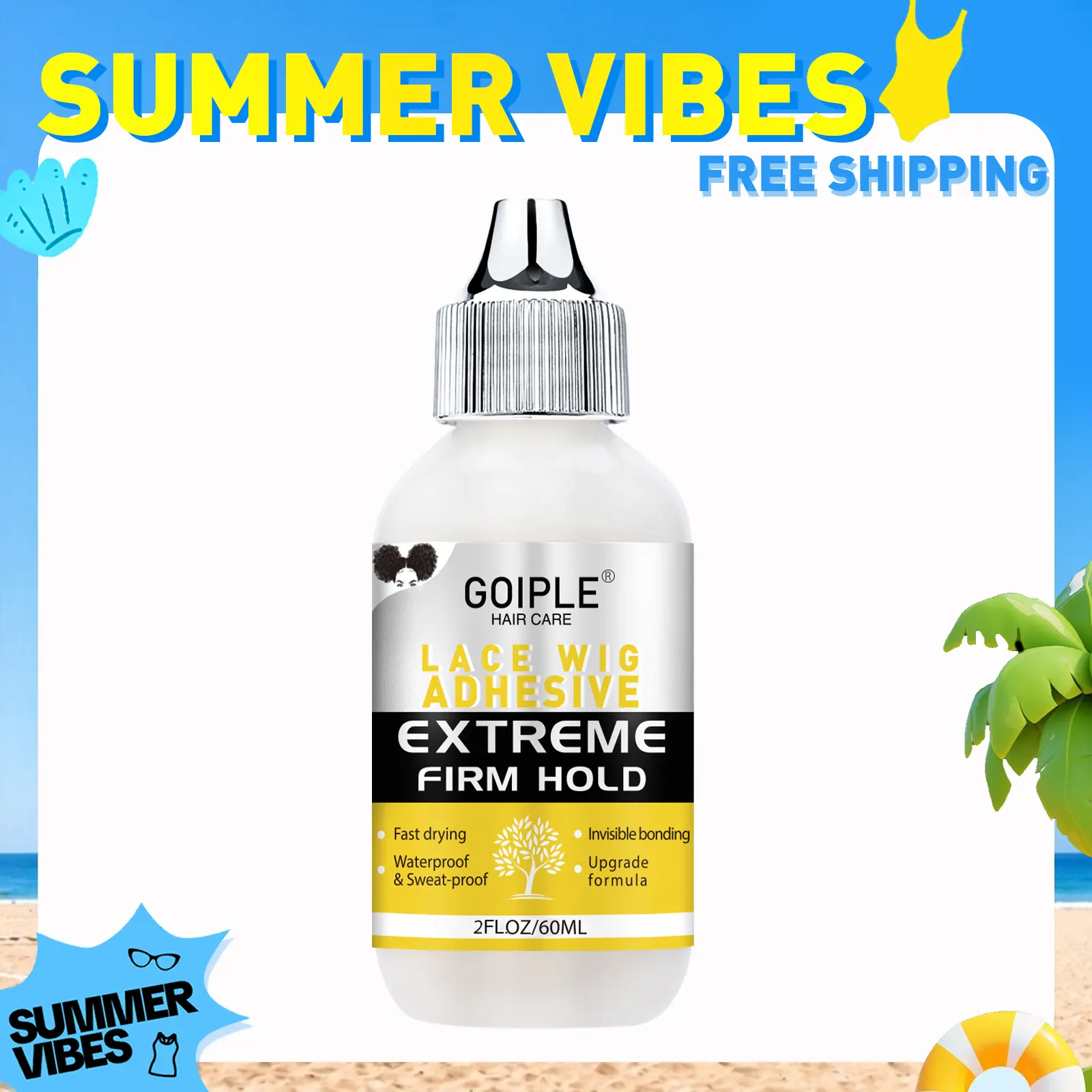 【SUMMER VIBES】Strong Hold Wig Glue (2 fl oz/60ML) - Waterproof Forehead-Lace Adhesive for Wig Installation, Fast Drying Transparent Lace Glue for Adults' Hair Replacement Invisible Bonding Hair Care Products, Extra Firm Hold,back to school