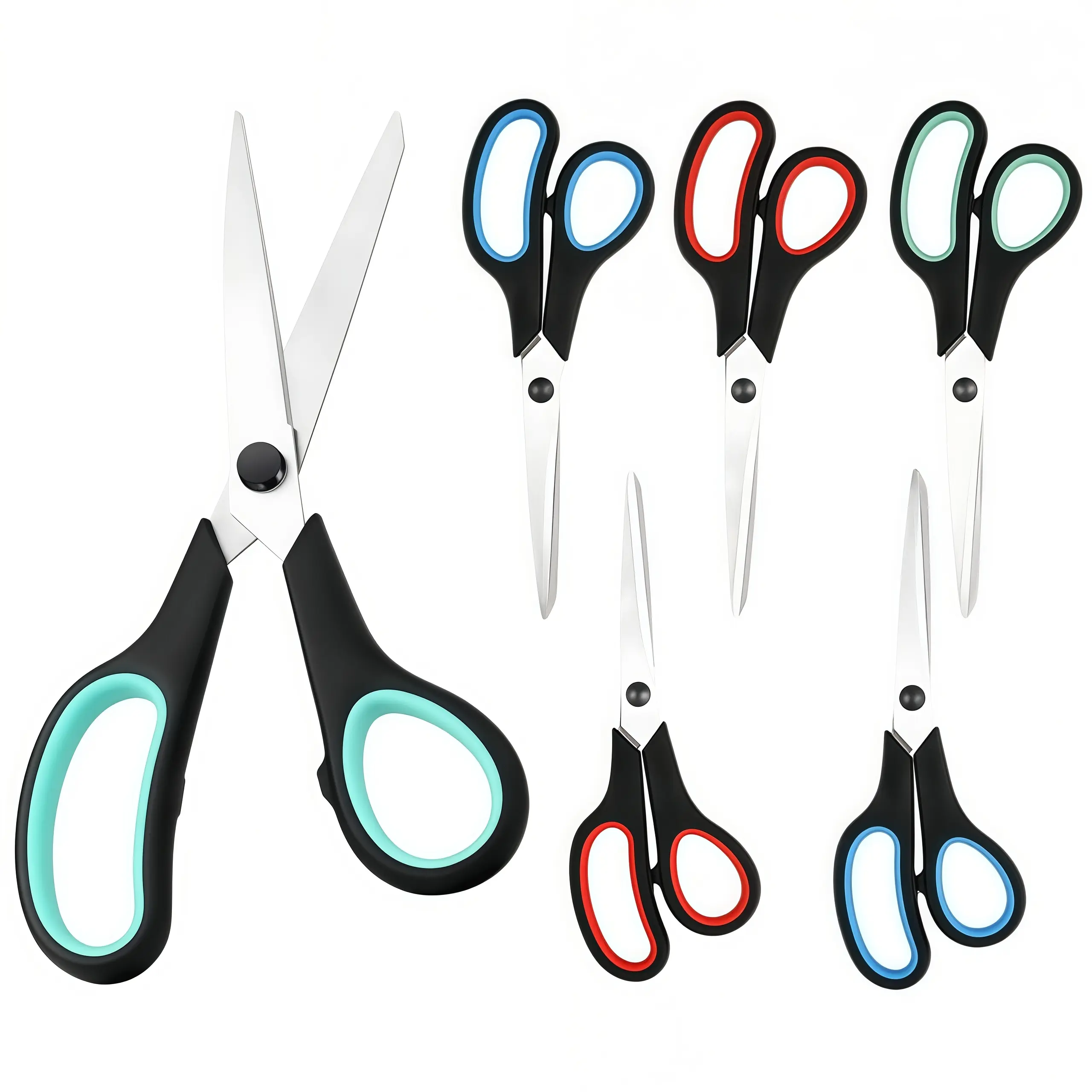 LMMAKE 3/6PCS 7.9in Sharp Stainless Steel Scissors, Ergonomic Soft Grip Handles, Colored Set (Red,Green,Blue) - Office Accessories, Scrapbook Materials, Back to School Haul, Home Office Inspo, Face Mask Making Supplies