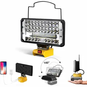 LED work light, DeWalt compatible,90W 9000LM 7-inch floodlight battery light, wireless LED flashlight with 2 USB ports, low voltage protection, and a 140° rotating head, suitable for emergencies and construction sites.