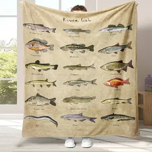 River Fish Pattern Blanket, Soft Warm Throw Blanket, Air-conditioned Room Blanket, Warm Nap Blanket for Home Office Travel Camping