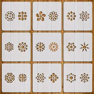 9-Piece Mini Mandala & Floral Painting Templates, Reusable 3x3 Inch Art Stencils for Crafts, Textiles, Canvas, Tattoos, Stone Decorations, Reusable Art Supplies