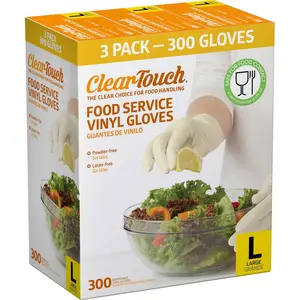 Clear Vinyl Cleaning Gloves - Clear-Touch Food Service Gloves, Large Size, 300-Count Pack