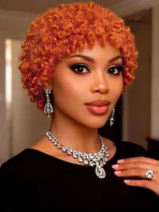 Ginger Pixie Cut Curly Human Hair Wig, Full Machine Made, Natural & Bouncy, Short Curly Remy Hair Wig, Stylish and Comfortable