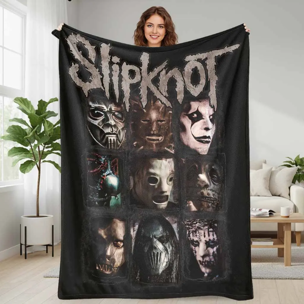 Slipknot Heavy Metal Rock Band Flannel Blanket - Iconic Masks Graphic Print, Flannel Fabric, Wrinkle Resistant, Super Soft, Lightweight, Breathable, Durable Plush Throw, Multi-Size, Machine Wash, Ideal for Home Snuggles, Travel