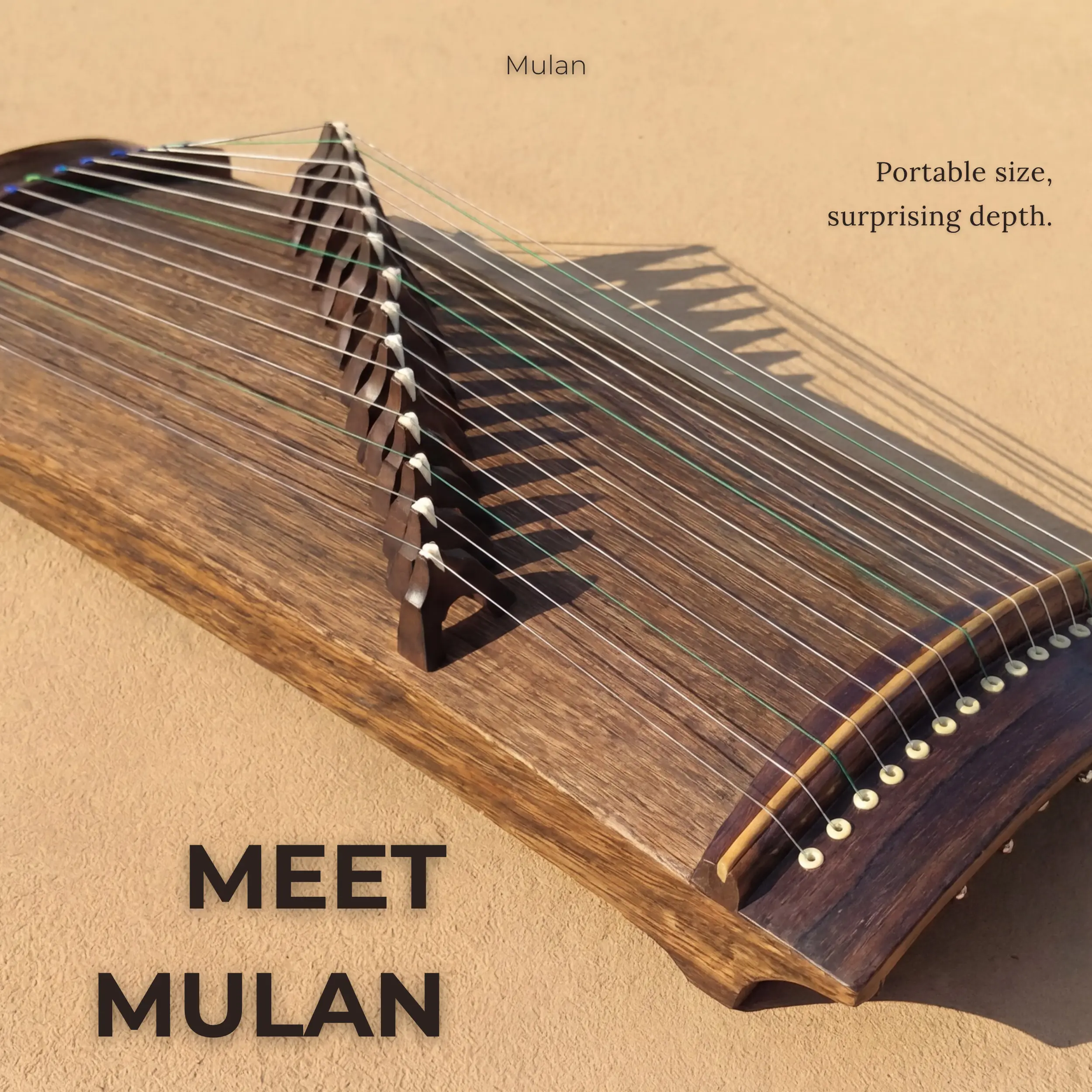 EastEcho Mulan Premium Portable Guzheng - 24" (60cm) 14-String Professional Chinese Zither Musical Instrument, Complete Set with Handmade Cordia Wood for Rich Resonance, Wooden Fingerboard Guzhengs for Adult Beginners, Musical Instruments