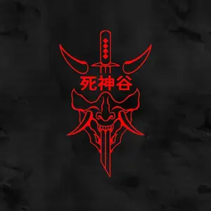 1PC Cool Dark Japanese Oni Sticker For Cars, Stationery, Bags Red Line Oni Mask + Sword  Decor With Bright Red Crisp Line Texture In Daily Use Shows Love For Dark Japanese-Style Cool Style In Details Injects Uninhibited Passionate Soul Into Items