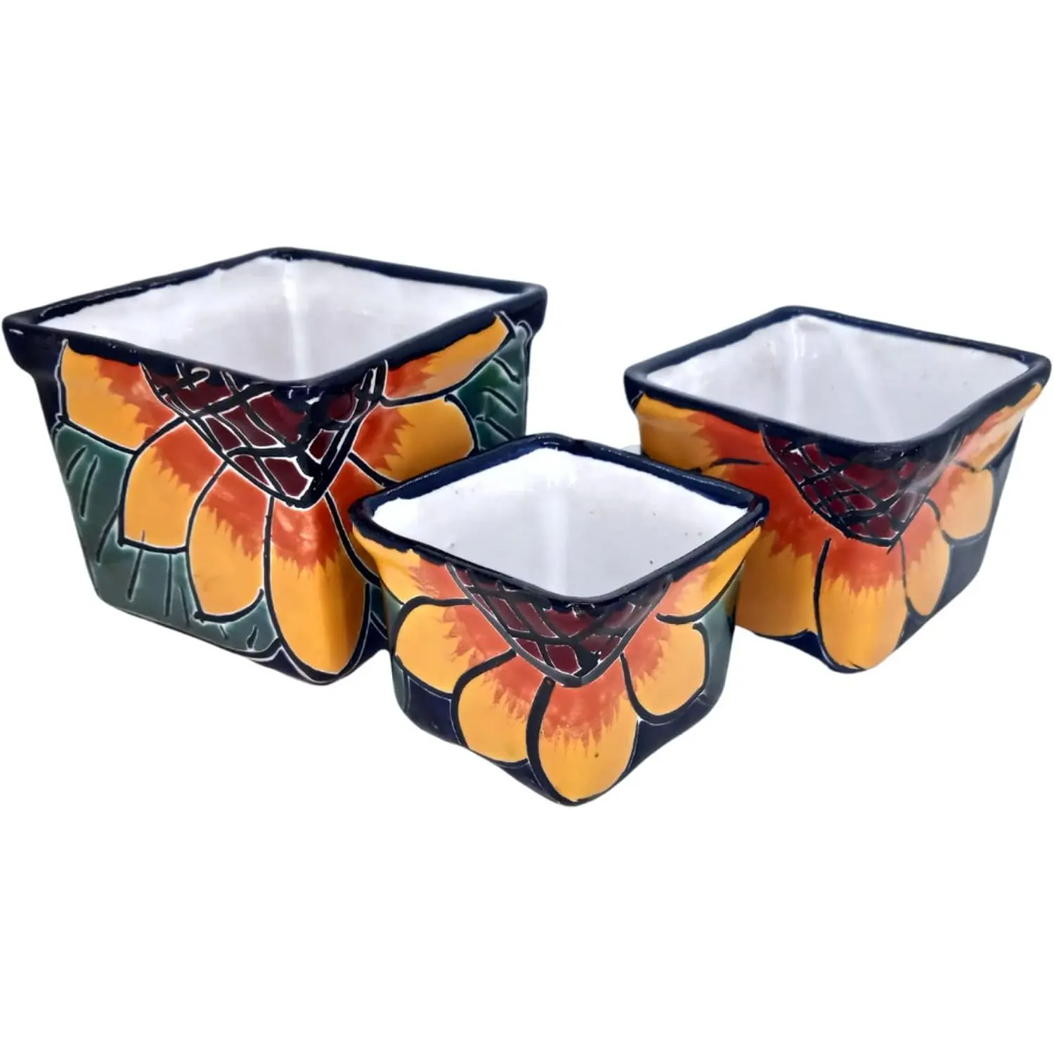 MEXTEQUIL Hand-Painted Talavera Mini Ceramic Planters – Set of 3 | 7 Designs | Mexican Folk Art Pots