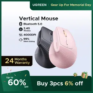 UGREEN Vertical Mouse Bluetooth 5.0 & 2.4G Wireless Ergonomic Mouse with 5 Buttons, 4000 DPI, Balck & Pink Ergonomic Mouse Compatible with PC/Laptop，Only 2.4G Model(Bluetooth not supported),tiktokshopmemorialday