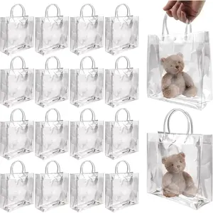 16PCS Clear Gift Bags with Handle,7.87" x 7.87" x 3.15" Transparent Plastic Gift Wrap Bag Reusable Clear Party Favor Goodie Box for Boutique Wedding Birthday Valentine's Day - Home Improvement.
