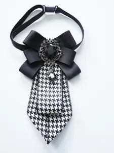 Vintage British Style Plaid Bow Tie Design, Luxurious Gem Pendant Neck Accessory, Shirt Jk Uniform Lapel Flower, Men's Fashion Jewelry, Bow Decor Tie