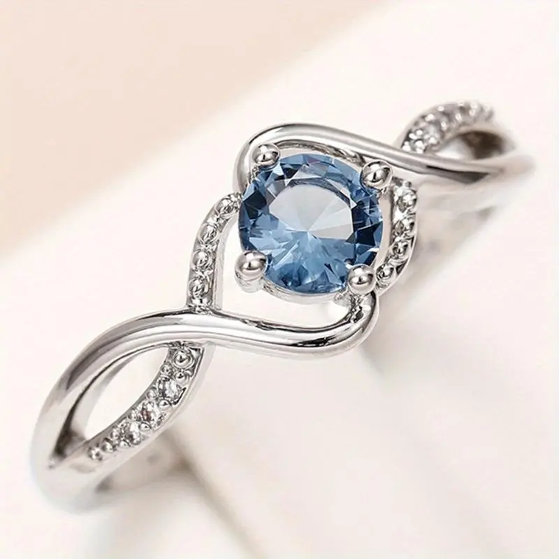 Elegant Lab-Created Aquamarine Ring for Women, Chic Solitaire Promise Ring for Bridal Engagement, Wedding & Anniversary Gifts, Rings For Women