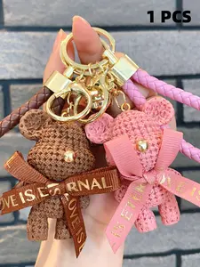 Mother's Day Bow Bear Keychain, Valentine's Couple Charm, Daughter Gift for Mom, Cute Simple Style, High-Quality Hanging Accessory