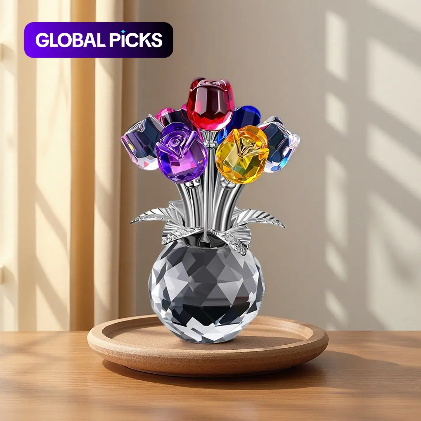 Crystal Glass Rose Bouquet, Colorful Decorative Artificial Flowers with Gem Decorations, Glass Tube Glitter Roses, Faux Roses, Perfect Anniversary Gift or Home Decoration #GLOBAL PICKS