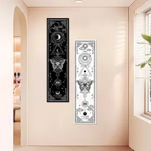 Moon Phase Moth Starry Sky Pattern Tapestry Wall Hanging Set 2Pcs Boho Decor for Bedroom and Living Room, Aesthetic 59*15.75inch Birthday Gifts