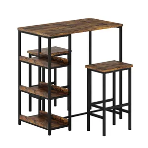 2-Piece Dining Table Set for Small Spaces, Compact Kitchen Table with 2 Upholstered Chairs, Industrial Modern Breakfast Nook Set for Apartments, Kitchens