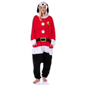 Peanuts Snoopy Christmas Mens' Hooded Union Suit Costume Sleep Pajama For Adults