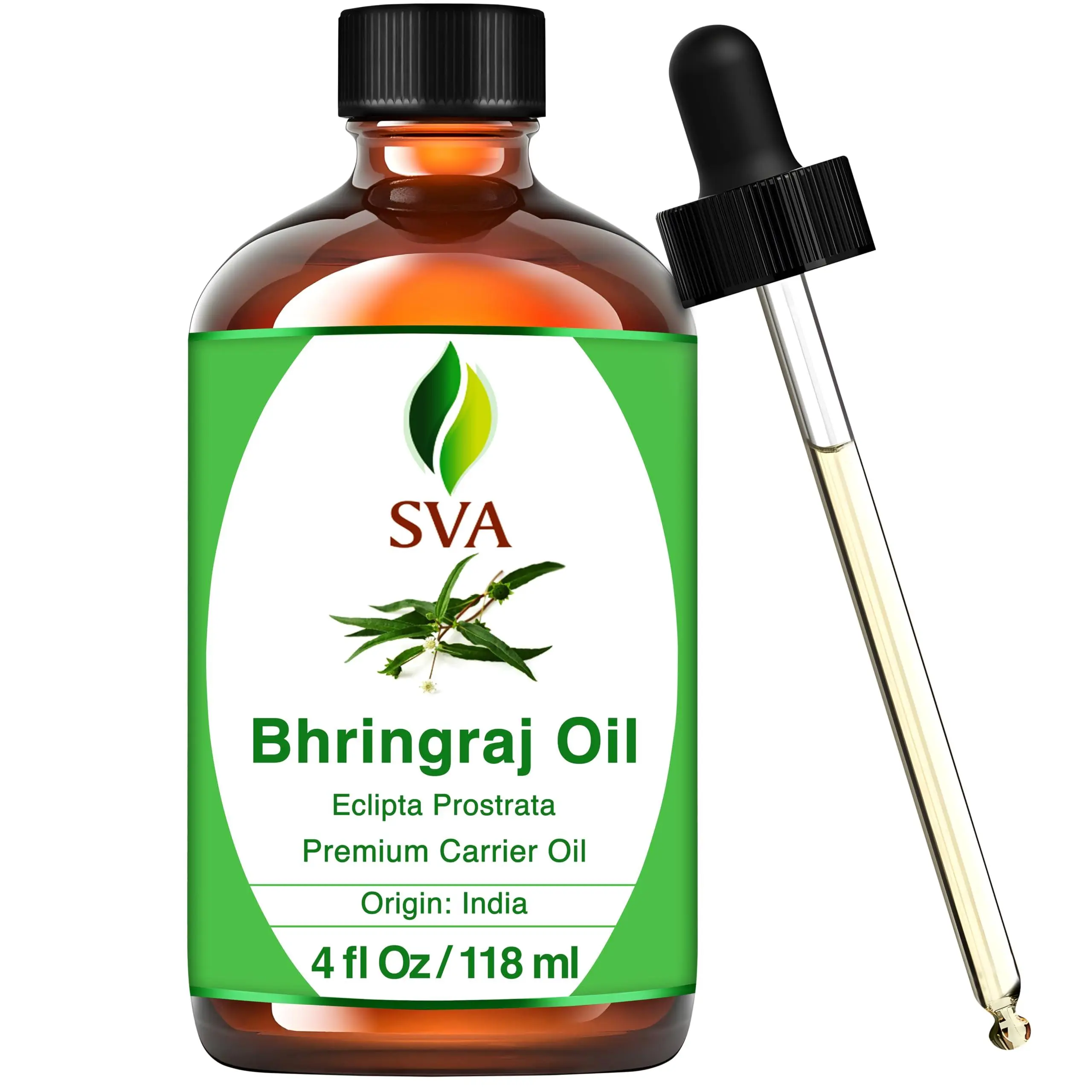 SVA Bhringraj Premium Carrier Oil (4oz/118ml) with Dropper - Hydrating Haircare Moisturizer for Hair Oiling & Scalp Massage