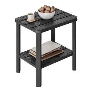 2-Tier End Table for Outdoor & Indoor Use, Lightweight Plastic Side Table with Wood Grain Finish, Easy Assembly Coffee Table or Nightstand for Living Room, Patio, Poolside (Black)