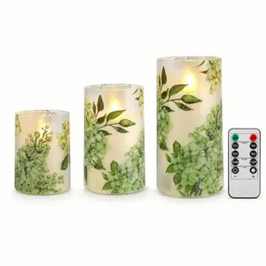 Flameless Safety 3-Piece Candle Lamp Set, with Remote Control & Hand-Applied Decals, Indoor Home Decor for Winter Holidays, Dining Tables