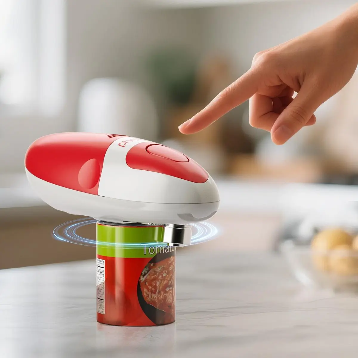 Auto Electric Can Opener: Open Your Cans with A Simple Press of Button - Automatic, Hands Free, Smooth Edge, Battery Operated, YES YOU CAN (Red) summerwins