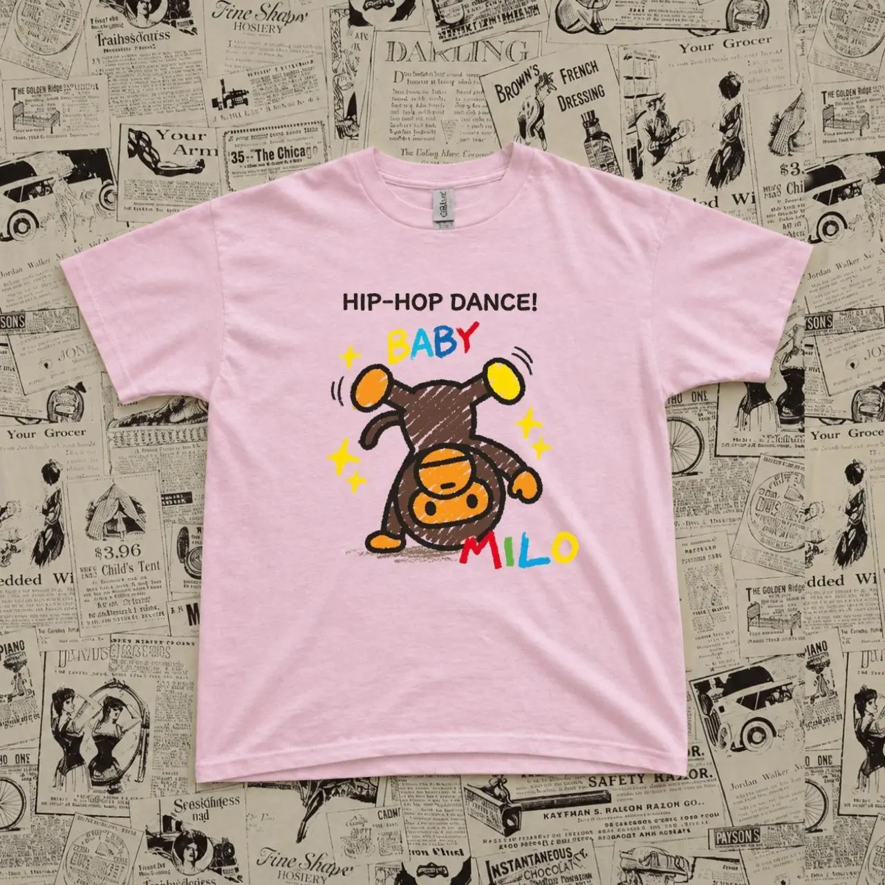 GILDAN Y2K Pink Streetwear Hip-Hop Dance Monkey Graphic T-Shirt