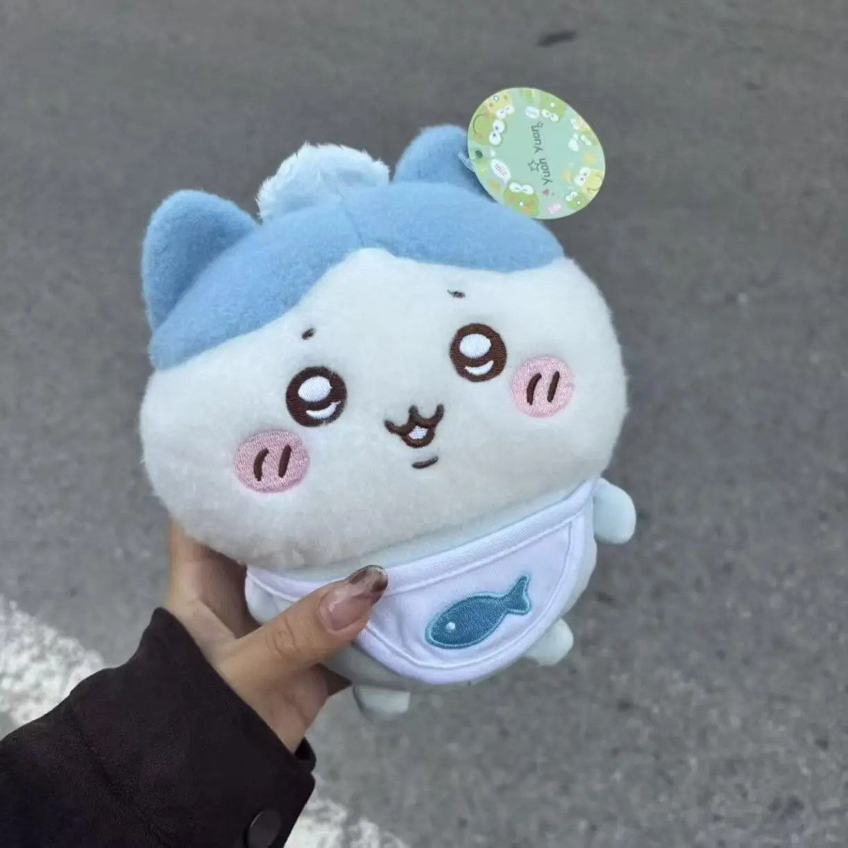 Chiikawa Baby Series 8-in Large Usagi Hachiware Plush Toy - Ultra-Soft Fabric Unisex Stuffed Doll with Cute Bib Design & Gentle Pastel Tones, Baby Theme Gift for Friends, Sofa Decoration