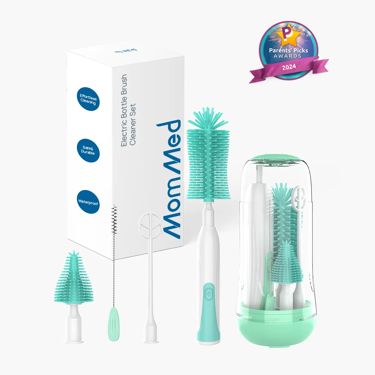 MomMed Electric Bottle Washer Brush Set - Waterproof Bottle Cleaning Kit, Non-Toxic Cleaners with 1300mAh Battery - Award-Winning TikTok Shop Back to School Essential