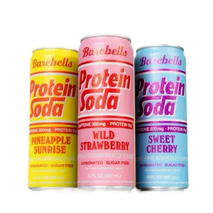 Barebells Protein Soda 12ct - Pineapple Sunrise, Wild Strawberry, Sweet Cherry - Caffeine 200mg, Protein 10g, Sugar Free, Carbonated