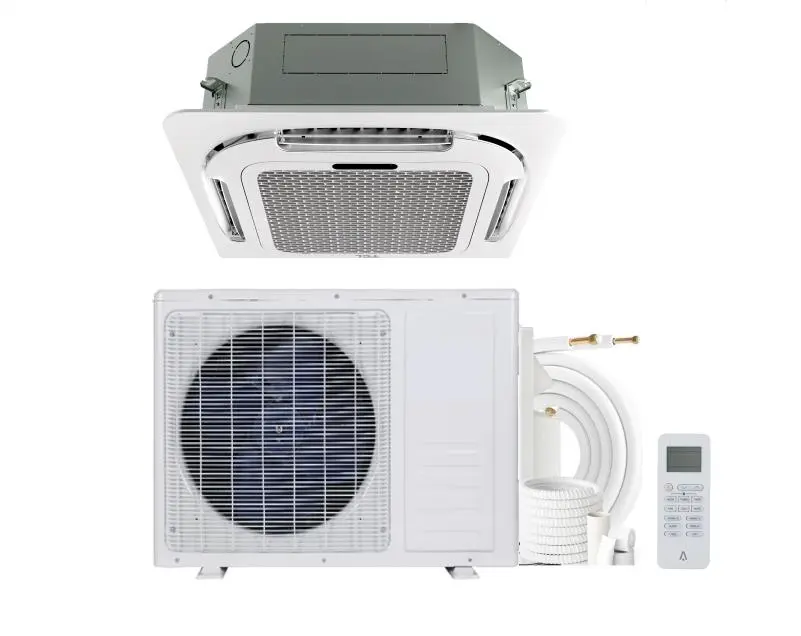 Gaomon 12000 BTU Ductless Ceiling Cassette Mini Split AC, R454B Gas, 208/230V Plug, Ceiling Recess Low-Profile Slim 9.6in Height, 8-Way 360° Airflow, Remote Control, Cooling & Heating, Quiet Mode, Square Panel, Small Spaces Friendly, 25ft Installation Kit