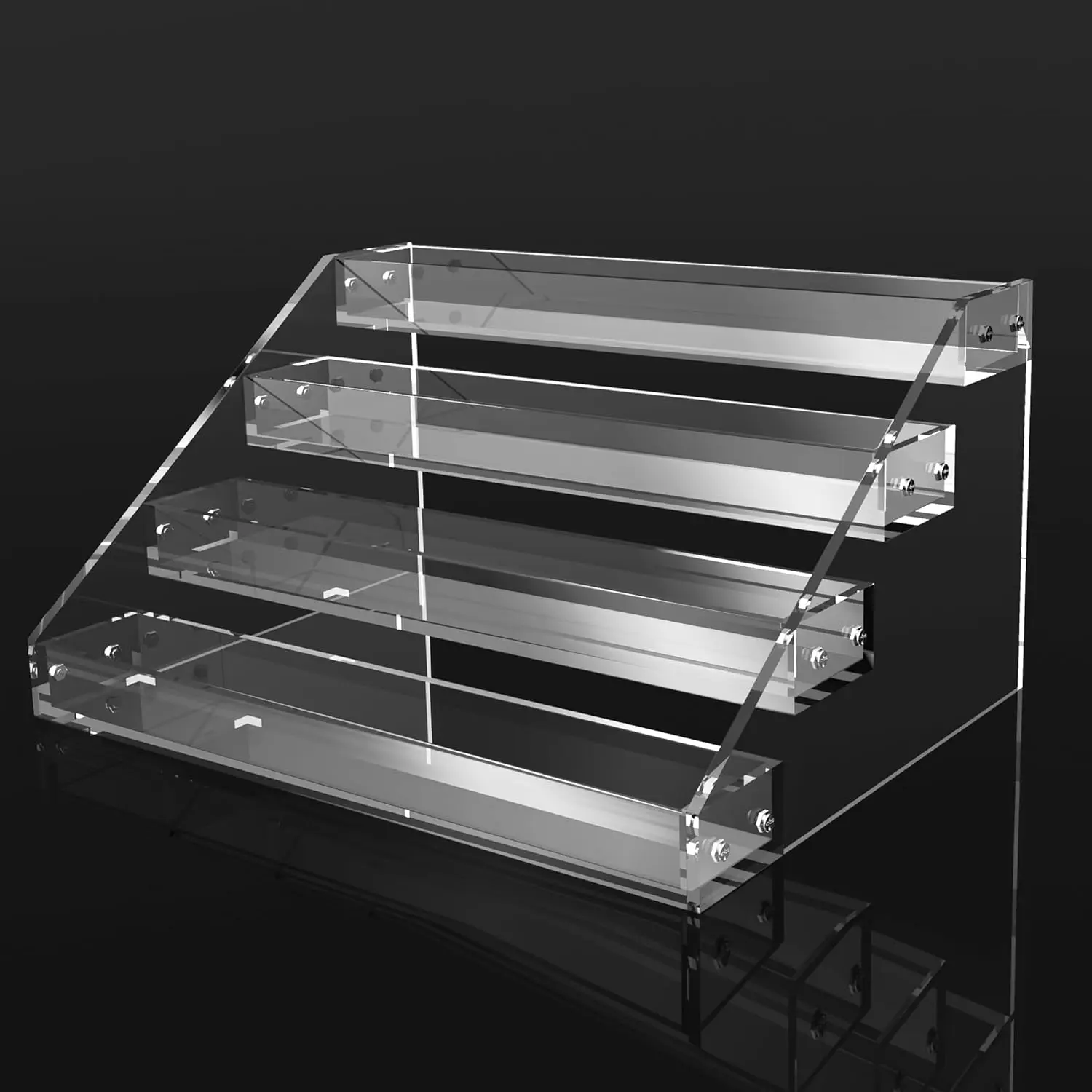 12"  Riser Display Stands - 4 Tier Clear  Display Shelf, Double Sided Usable, Makeup Organizer Perfume Organizer,  Shelves for  Pop Figures , Cupcake, Candy