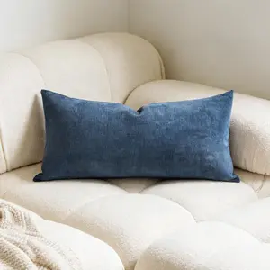 Chenille Rectangular Pillow Cover Pillowcase Decorative  Throw Pillow Cover for Couch Sofa 12 x 24 Inches Navy Blue