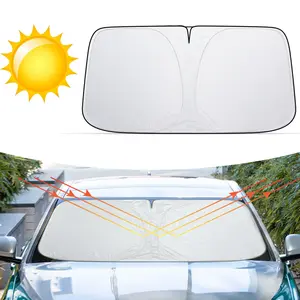 Car Windshield Sun Shade - Foldable UV Block Cover with Secure Straps, Keeps Vehicle Cool, Easy to Install & Store for SUV Sedan Truck