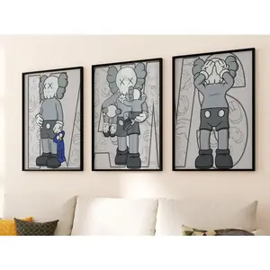 Set Of 3 Grey Kaws 16x24in Framed Wall Art Canvas Home Decor Portrait Gallery