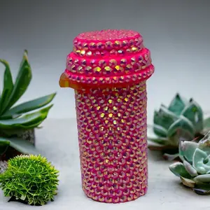 Bedazzled Pill Bottle Rhinestone Organizer - Multiple Colors Gift Child Proof Cap AB Resin Rhinestones Hand Placed for Freshness Storage