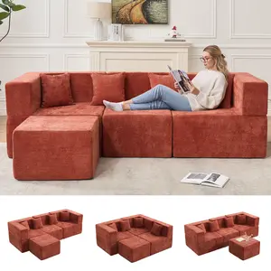 MONVANE 103'' Modular Sectional Sofa, Comfy Chenille Cloud Couch with Ottoman, Modern Convertible L Shaped Couch with Deep Seat, Sectional Couches for Living Room, Bedroom and Apartment, Dark Grey