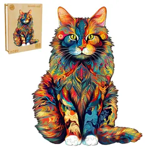 Maine Cat Puzzle Beautiful Wooden Box, Wooden Jigsaw Puzzles Unique Shape, Birthday Creative Gifts for Adults and Kids Family Game
