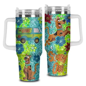 [Elysian Sip] - Scooby-Doo Glitter 20oz & 40oz Stainless Steel Tumbler with Handle – Mystery Inc Cartoon Fan Insulated Mug, Classic Cartoon Street Style Cup, Leakproof Travel Gift.