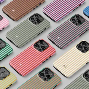 Magsafe  Personalized Striped Monogram iPhone Case Initial Name Phone Casing Summer Style